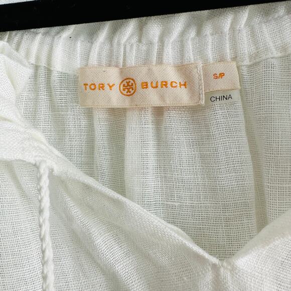 Tory Burch Embroidered Split Neck Long Sleeve Peasant Dress belted Women's Small - Picture 4 of 8